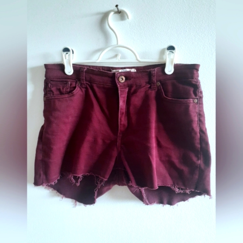 Jean Cutoff Shorts in rich burgundy, size 12